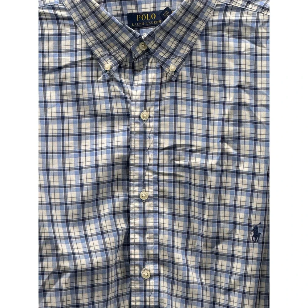 Polo Ralph Lauren Button Down Shirt Mens 3XLT Blue Plaid Stretch Big & Tall